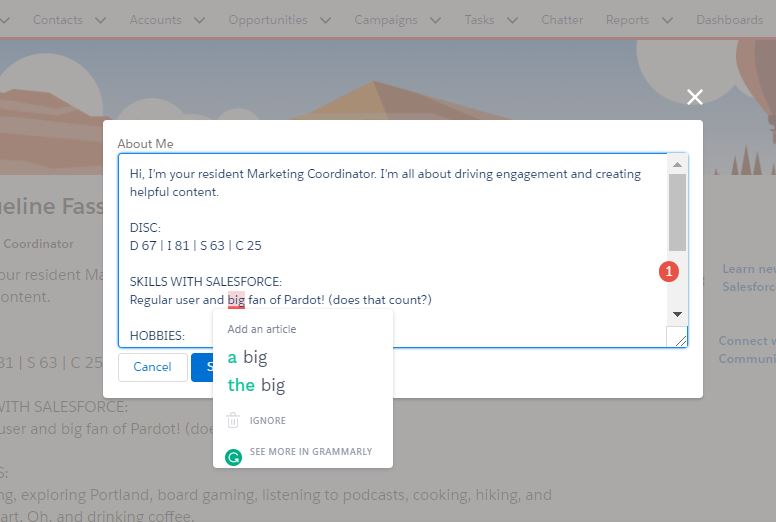 Grammarly editor Chrome extension for Salesforce users