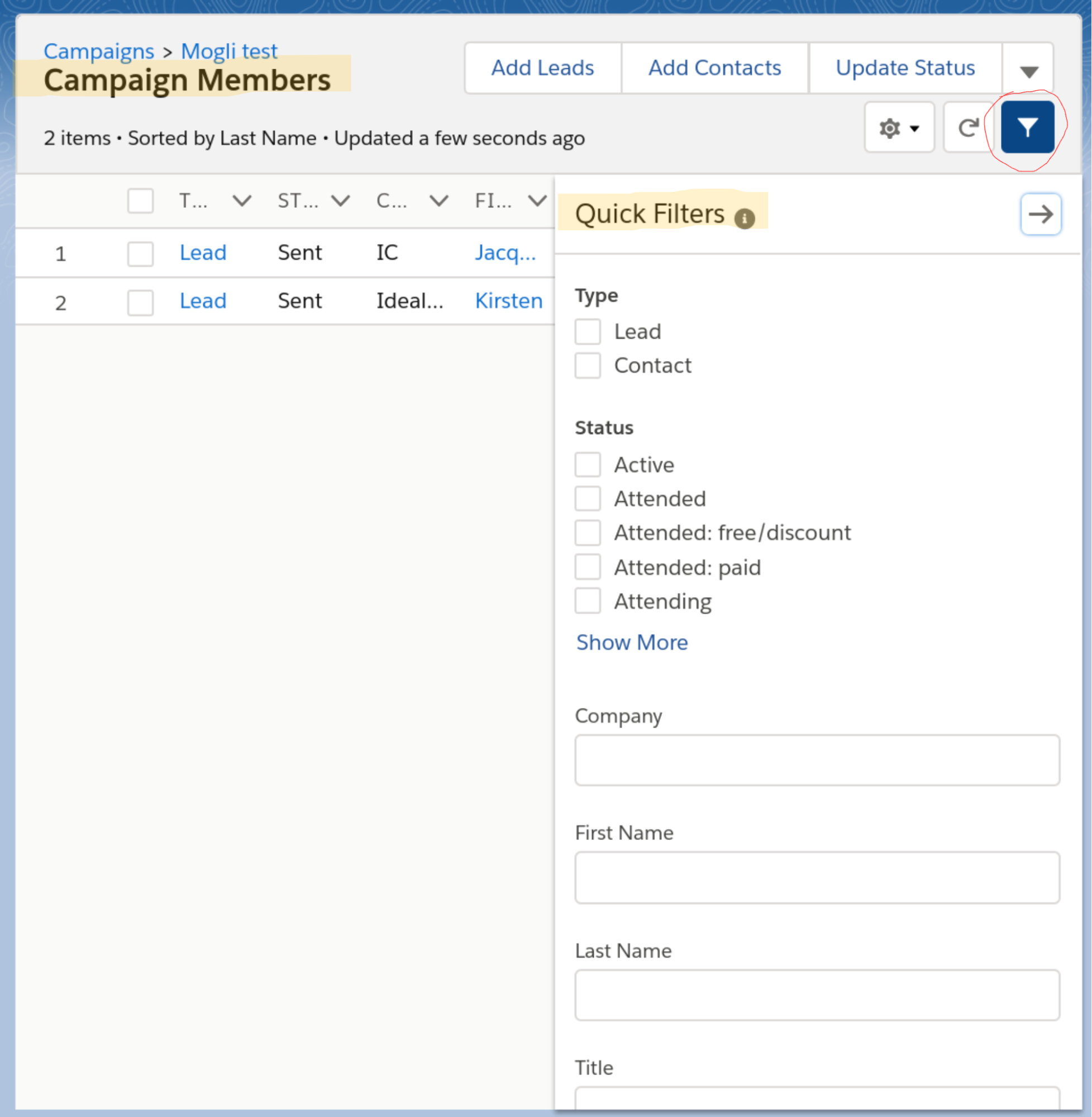 Quick search filters in Salesforce Winter 19
