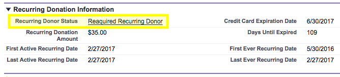 recurring donor status field in salesforce npsp