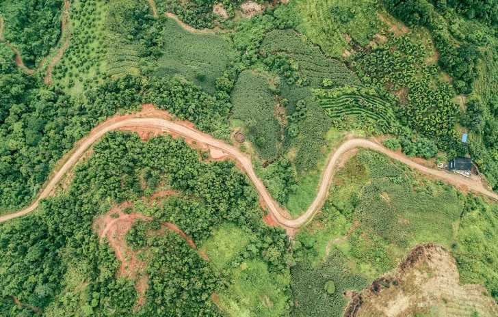 aerial image of dirt road