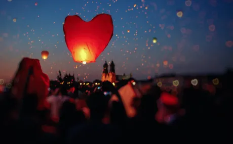 heart balloons in night sky