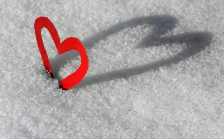 paper heart in snow